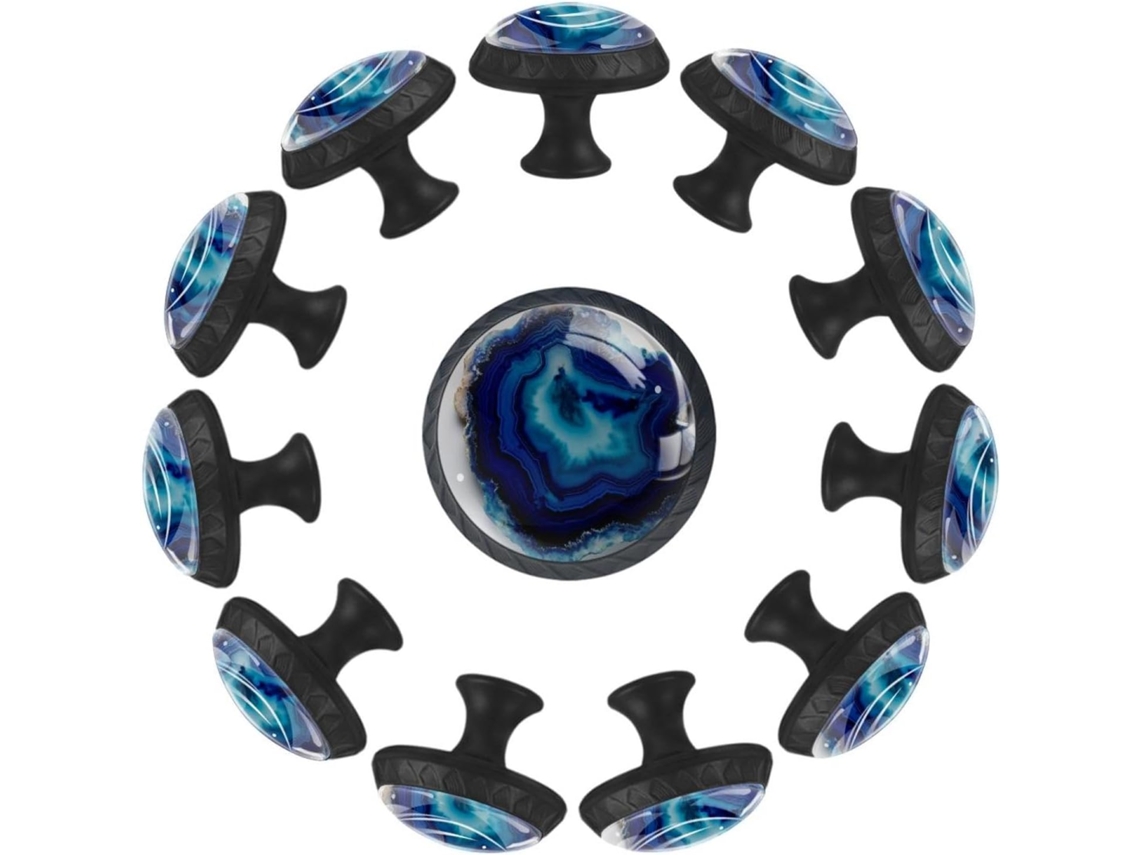 Puxadores E Botões Redondos Para Gavetas Armários, Conjunto De 12 Peças, Textura De Mármore Aquarela Azul, Puxadores