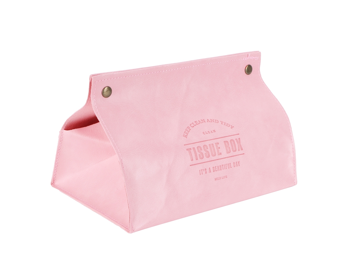 Caixa de Lenços de Couro PU para Mesa Rosa | S/MARCA