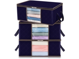 Conjunto De 3 Sacos Organizadores De Roupa De 35l, Azul Marinho, Dobráveis, Para Debaixo Da Cama