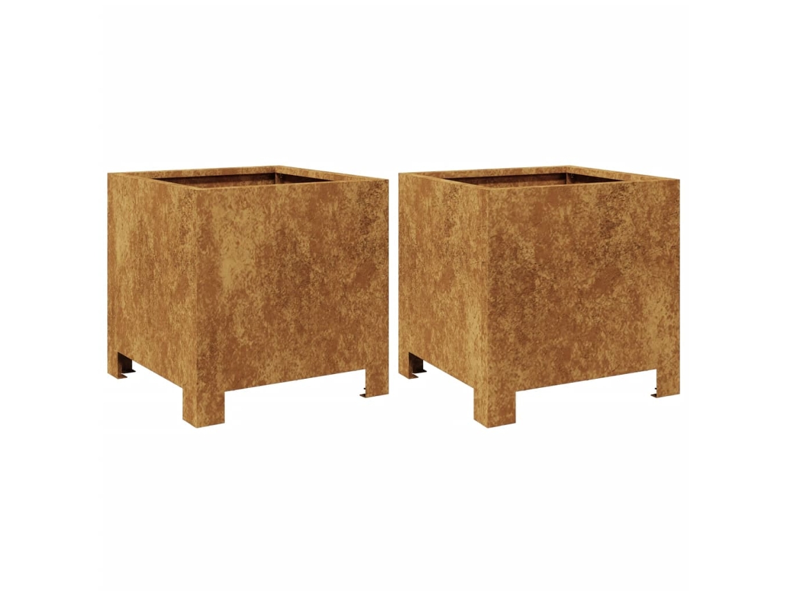 Conjunto 2 Vaso de jardim VIDAXL Marrom Aço (30x30x30cm)