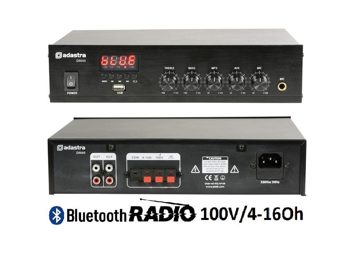 Ampflicador Com Usb/Fm E Bluetooth 100V/4-16Ohm