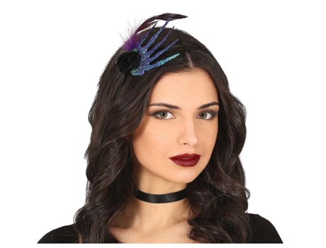 Adereço GUIRCA Diadema Com Mão, Pena E Rosa Negra