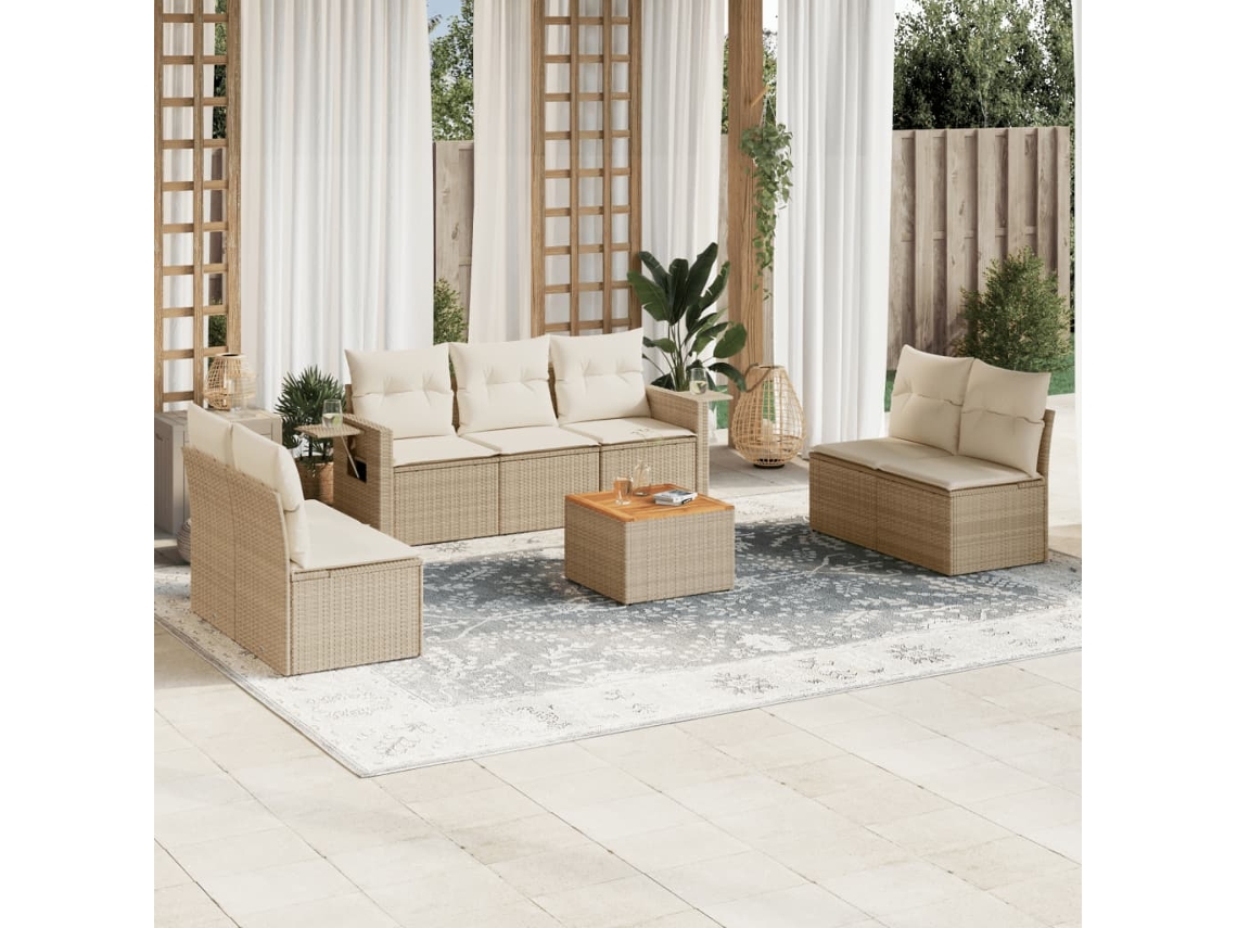 Vidaxl 8 Pcs Conjunto De Sofás P/ Jardim Com Almofadões Vime Pe Bege