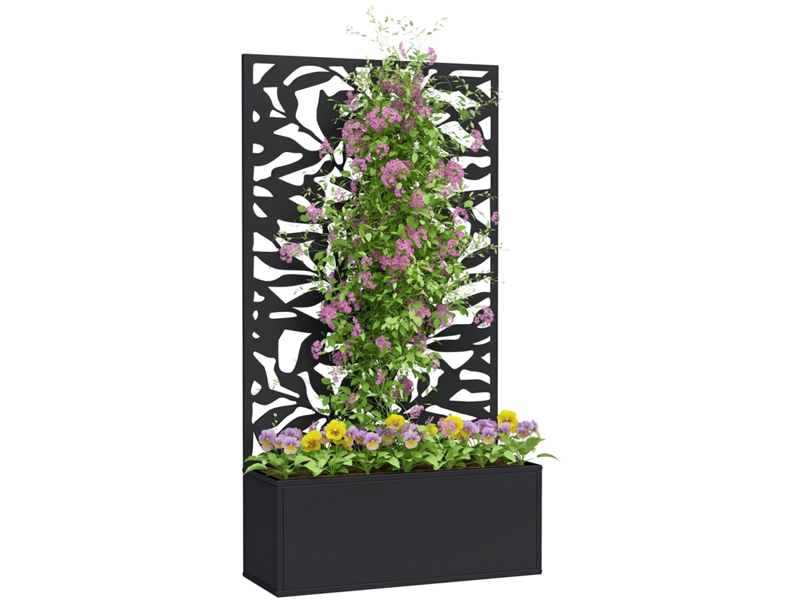 Vaso Retangular Grande com Treliça e Painel de Privacidade, 61 X 23 X 113 Cm, Preto CHEZMOI