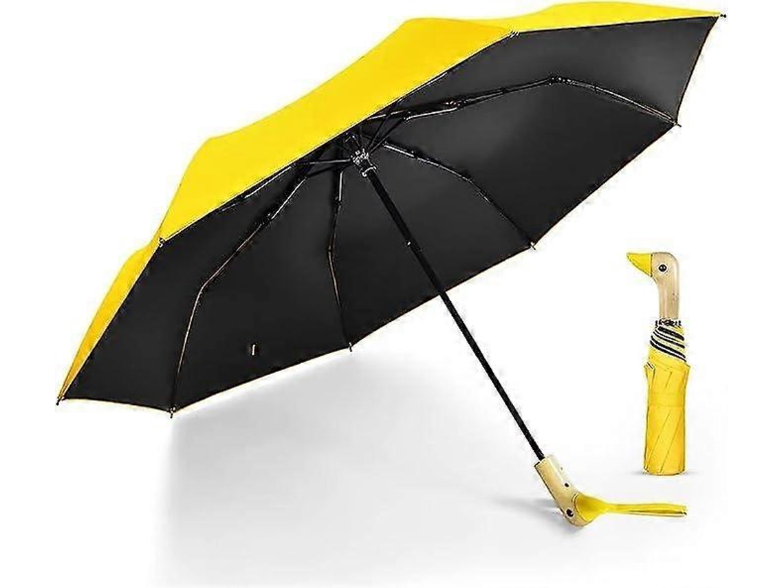 Guarda-chuvas Compactos Para Chuva E Sol, Viagem Com Cabo Em Formato De Cabeça De Pato, Amarelo