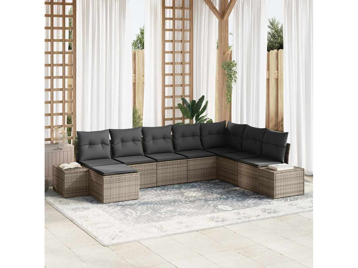 Vidaxl Conjunto De Sofá De Jardim Com Almofada 8 Pcs Cinzeto Vime Pe