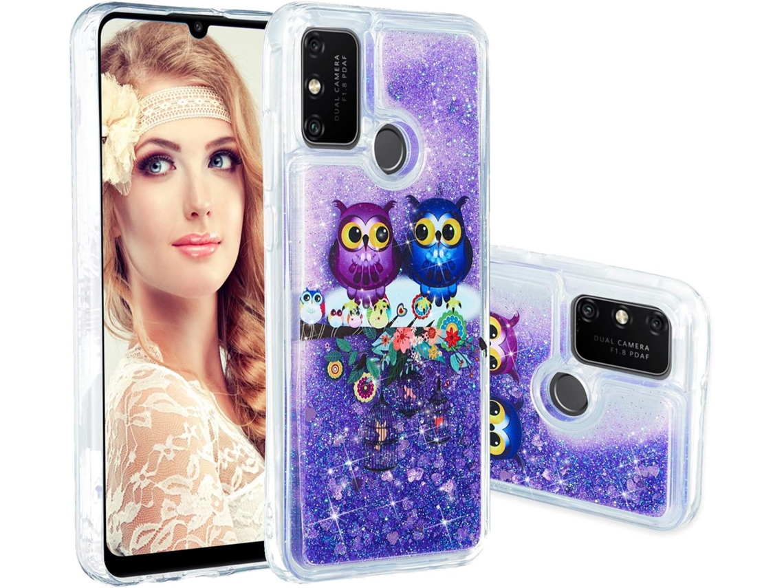 Capa Líquida Brilhante Roxa Areia Fluxo para Honor, Huawei Honor 9A HONGWE. Transparente