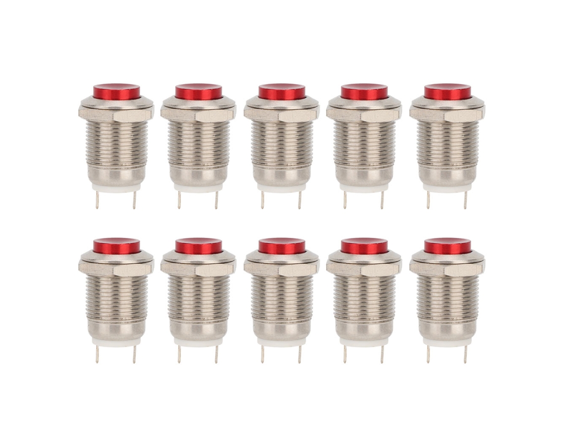 Interruptor De Botão Metal Vermelho À Prova D'água 10pcs 12mm 2a/250vac 2 Pinos