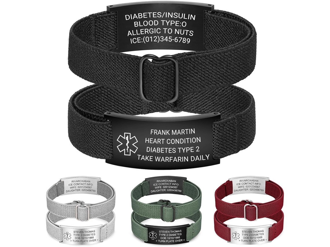 Pulseira De Alerta Médico Personalizada, Pulseira De Identificação Em Aço Inoxidável Com Gravação Personalizada E Alça