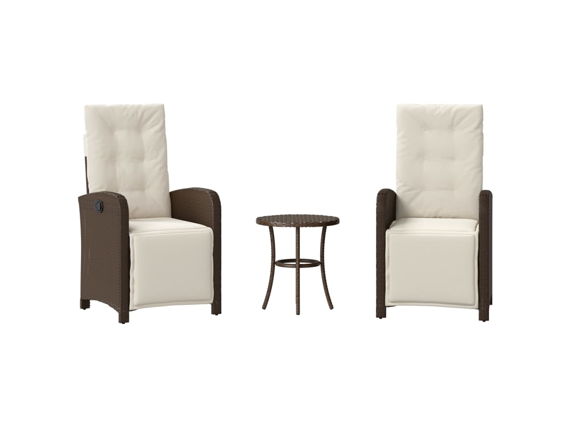3 Pcs Conjunto Bistrô com Almofadões Vime Pe Castanho MAISON EXCLUSIVE