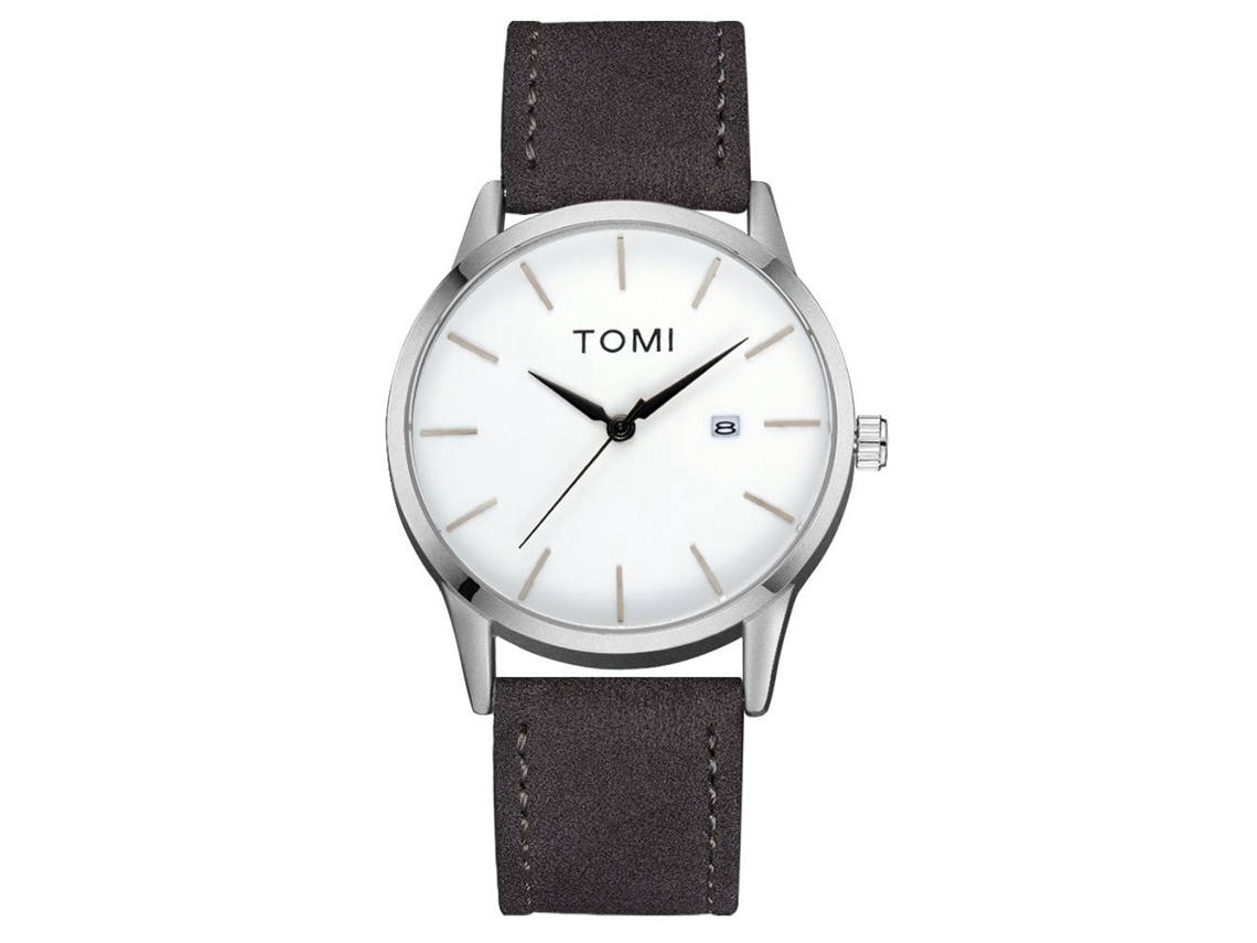 Reloj De Negocios Moderno Tomi Dial Redondo Correa Pu Cuartz Para Hombre Gris Plata