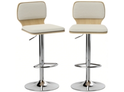 Conjunto De 2 Bancos De Bar Giratórios Com Altura Ajustável Estofados Em Tecido Tipo Linho Com Base Em Aço 41x47,5x81-102 Cm Bege