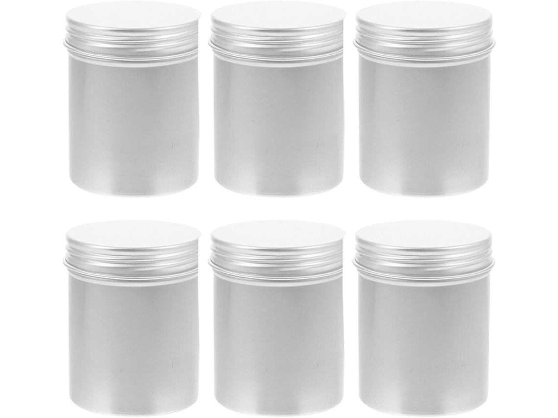 Conjunto de 6 Potes Cosméticos Recarregáveis de Alumínio, 80ml, Prata