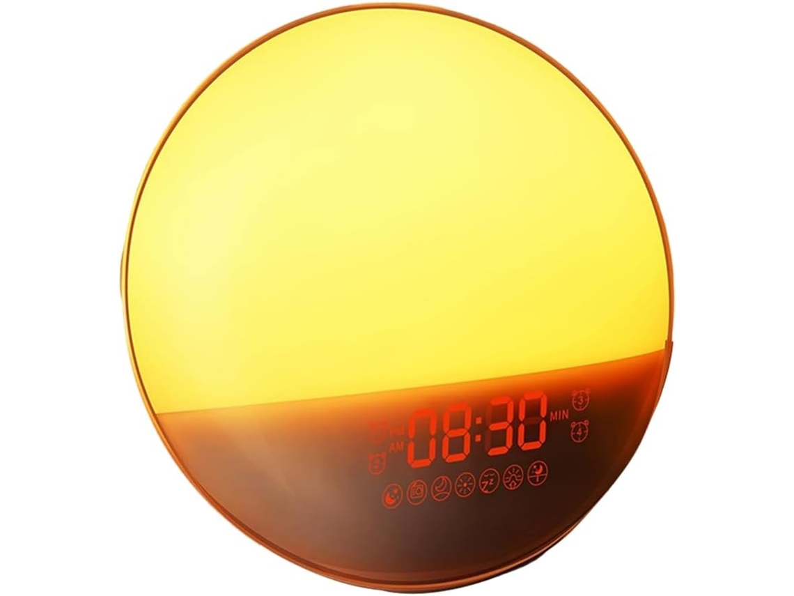 Despertador SFUSHOS com simulação do nascer do sol, rádio FM, luz noturna, 7 cores