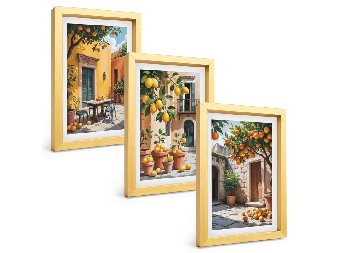 Composição De Quadros Frutas Cítricas No Jardim Espelharte (3 Peças 20x30 Cm)