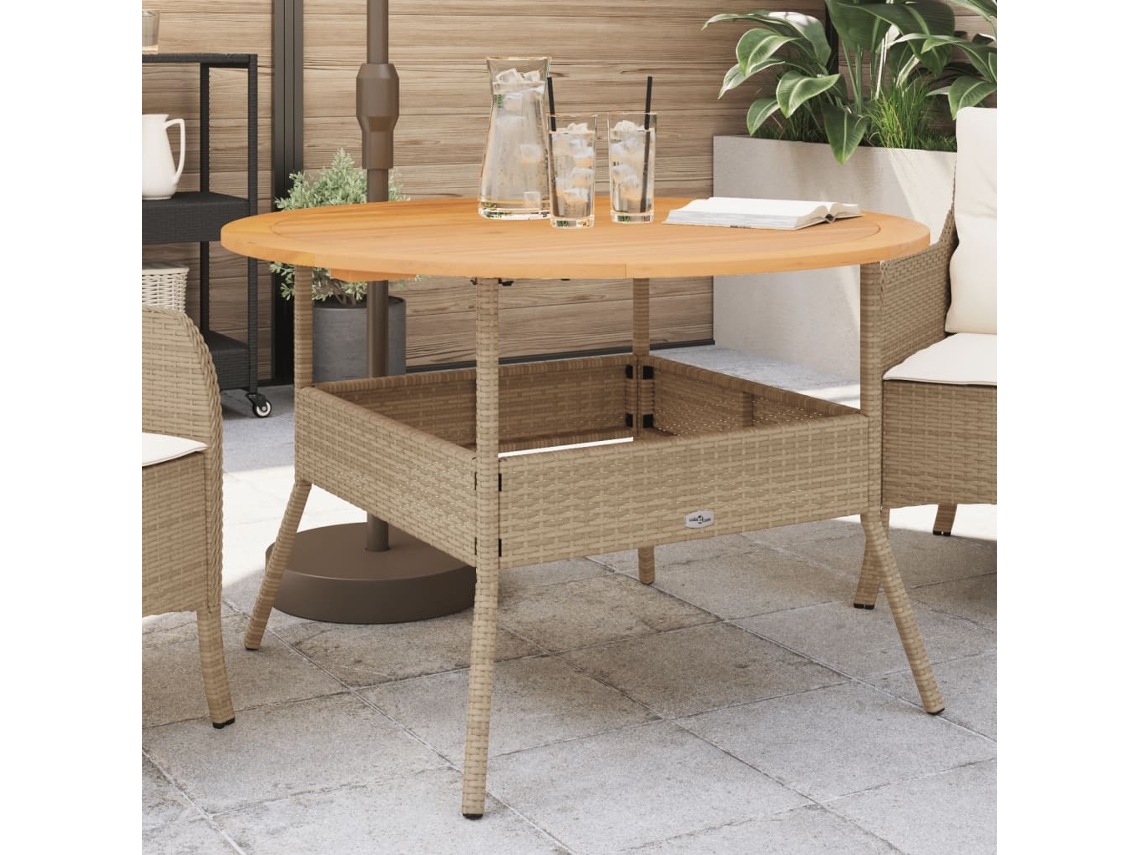 Vidaxl Mesa De Jardim Com Tampo De Acácia Ø110x71 Cm Vime Pe Bege