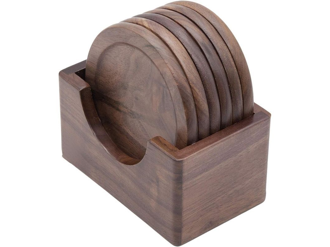 2026 conjunto de 6 Posavasos de Nogal Natural, com Portavasos, Decoração de Mesa para Lar e Escritório