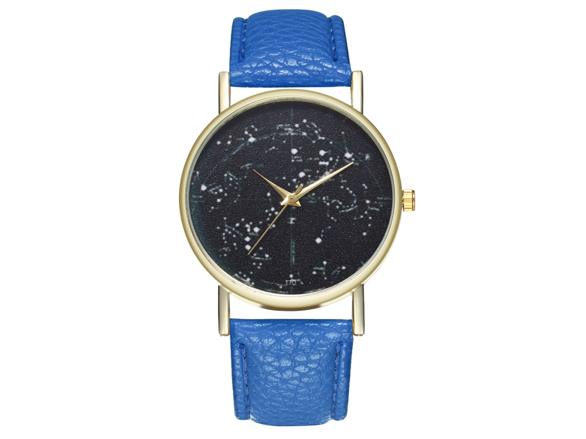 Reloj De Cuarzo Unisex Con Correa De Cuero Pu, Dial De Cielo Estrellado Zhoulianfa (azul)
