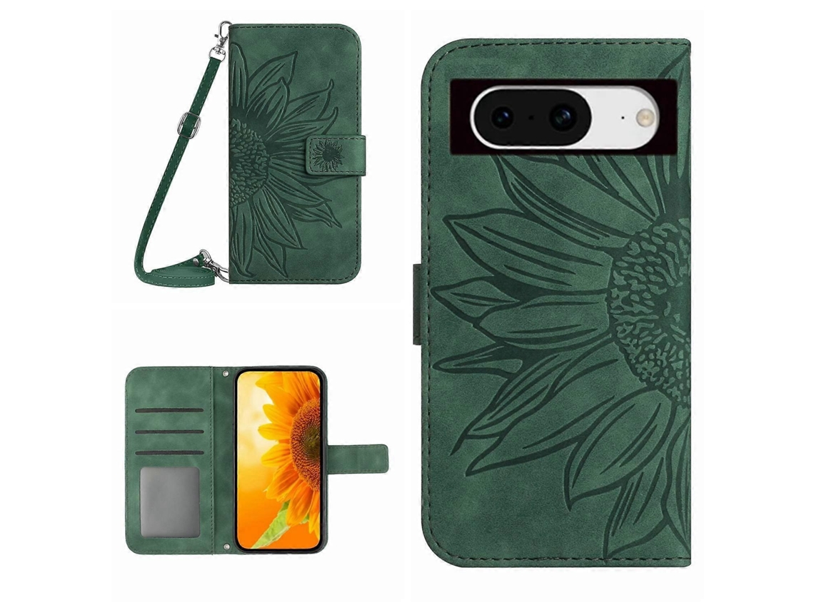 Capa De Celular De Couro Com Estampa De Girassol E Cordão Skin Feel