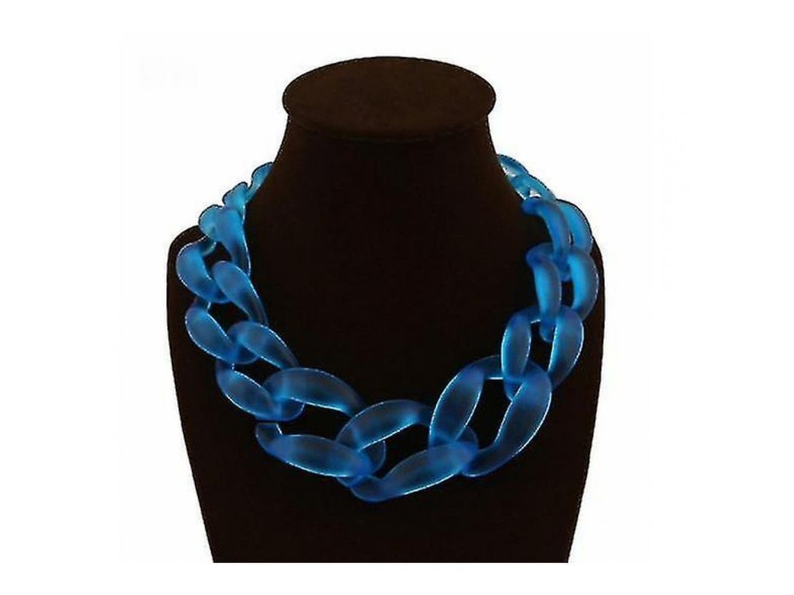 2026 collar Grosor Choker Vintage Resina Acrílico Statement Bib Cadena Colgante 45cm Azul