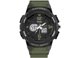 Relógio Esportivo Eletrônico Masculino Smael com Pulseira de Plástico Multifuncional Verde Escuro