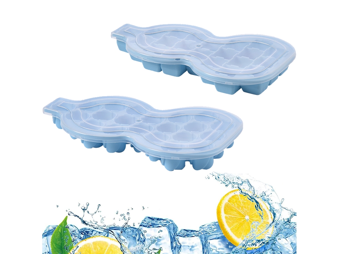 Bandeja de Cubos de Gelo 2 Peças com Tampa para Bebidas de Coquetéis de Whisky Bourbon Liberação Fácil Flexível Azul