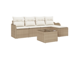 Conjunto 6 Sofá De Jardim Vidaxl Bege Vime Pe (55 X 55 X 37 Cm)