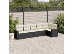 Jogo de Sofá Jardim 6 Peças C/ Almofadões Vime Pe Preto Dkd Home Decor