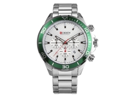 Relógio de pulso masculino de quartzo com pulseira de aço, mostrador redondo (caixa branca/verde)