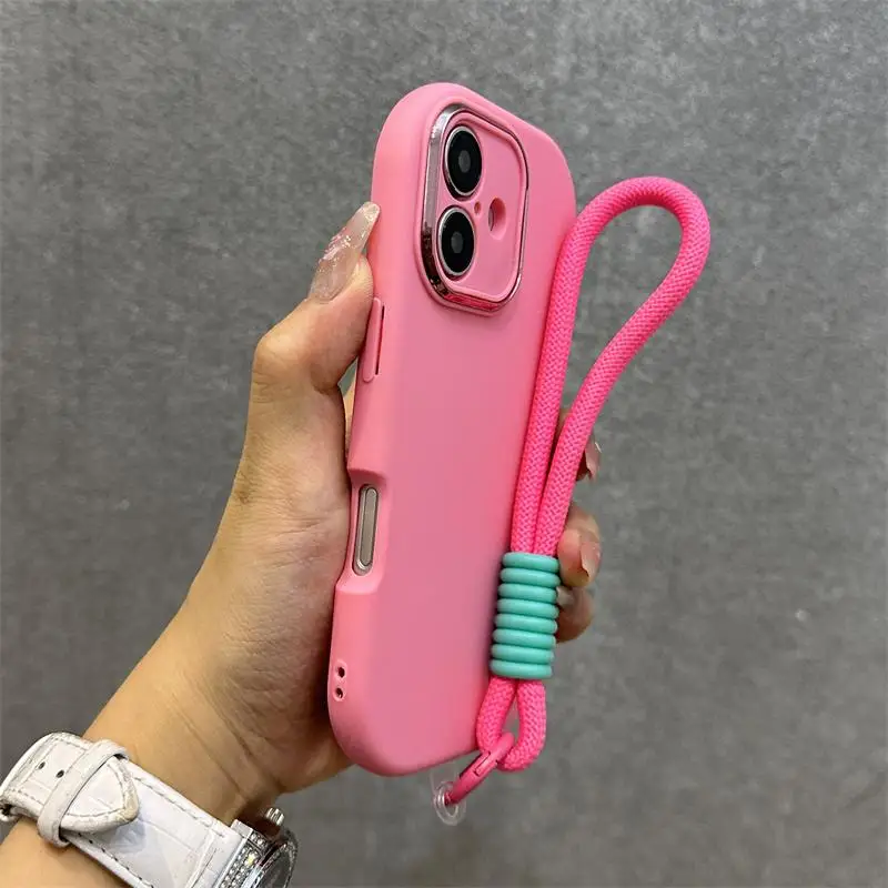 (vermelho 12) Capa De Celular De Silicone Macio Com Cordão E Moldura Protetora.
