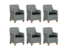 Maison Exclusive - 7 Pcs Conj. Jantar Exterior + Almofadões Vime Pe Cinzento-claro