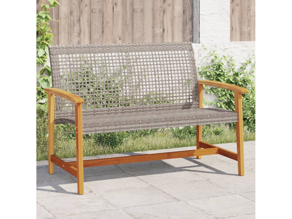 Vidaxl Banco De Jardim 112 Cm Vime Pe E Madeira De Acácia Cinzento