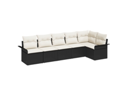 Conjunto 6 Conjunto De Sofá De Jardim Vidaxl Preto Vime Pe (297,5 X 132,5 X 69 Cm)