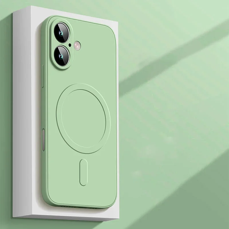 Capa Protetora Magnética De Silicone Líquido (verde Para Iphone 16), Compatível Com Carregamento Sem Fio, Capa Macia.