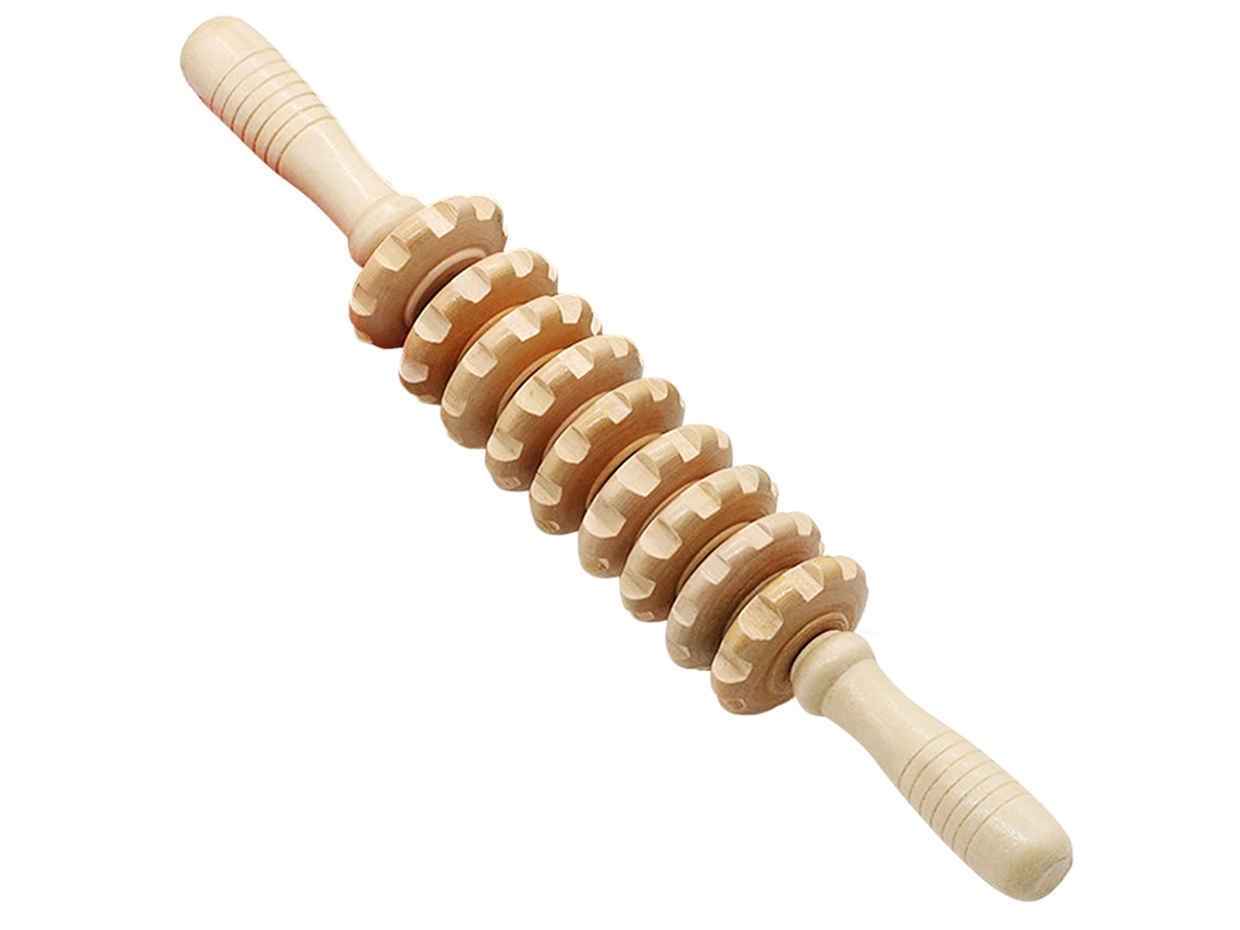 Rolo de massagem manual em madeira para os músculos