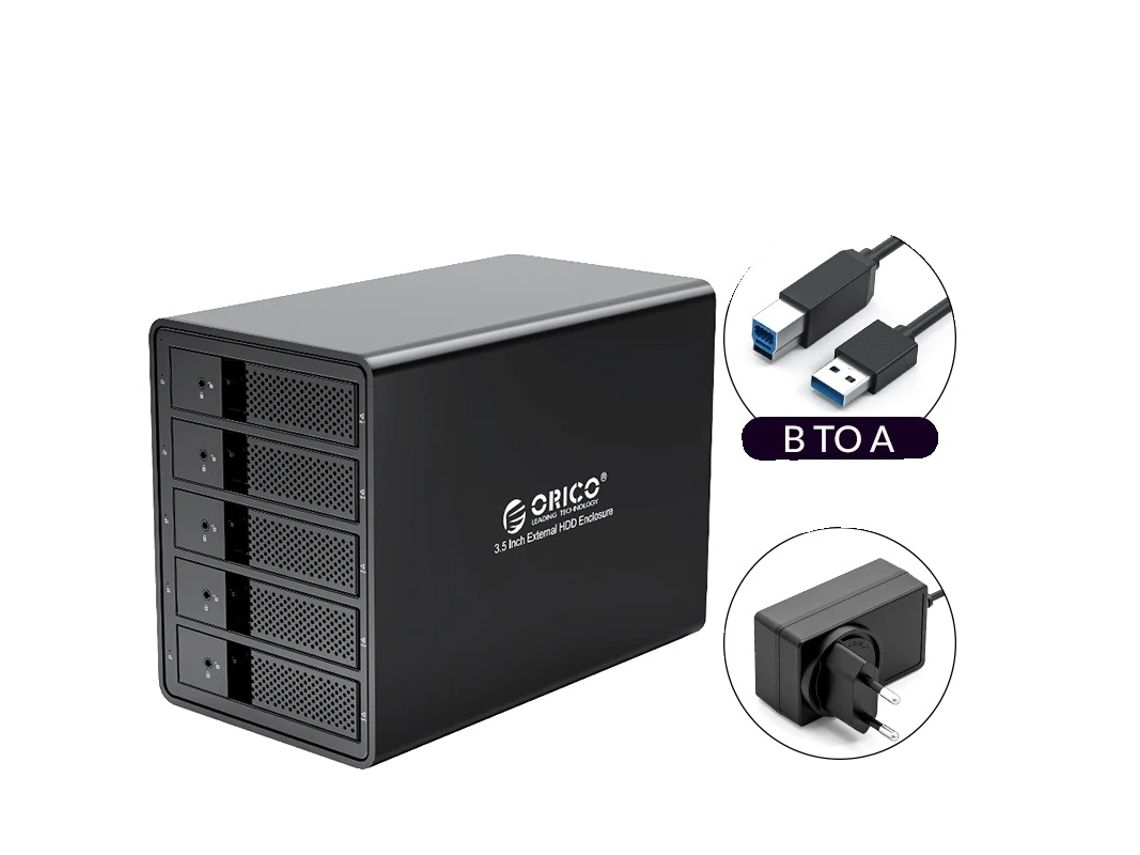 Estação De Acoplamento Hdd, Capacidade De 80tb, Conectividade Usb 3.0, 5 Bay Eu Plug Bk
