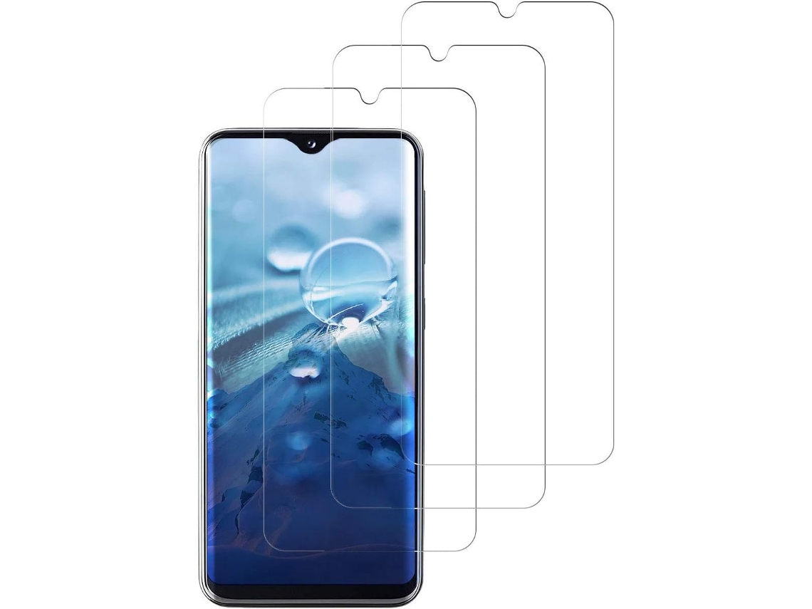 Conjunto de Películas de Ecrã Dureza Sem Bolhas Ultra Antiriscos para Samsung Galaxy A20 HONGWE. Vidro Temperado Transparente (3un)