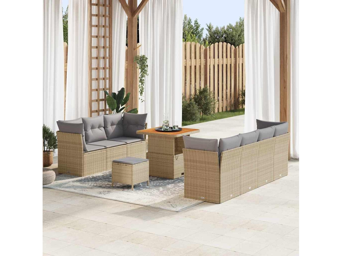 Vidaxl Conjunto De Sofá De Jardim Manual 10 Pcs Bege E Cinzento Claro