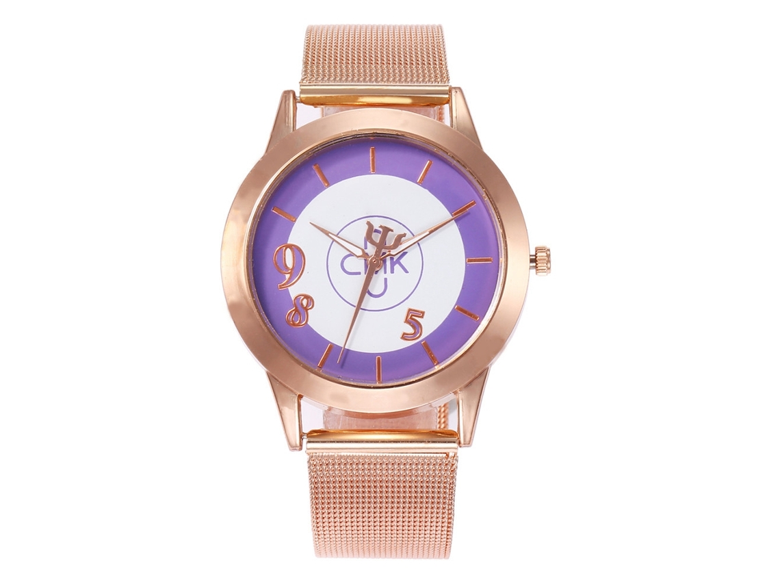 Relógio Feminino Cmk de Quartzo com Pulseira de Malha Rosa Red Padrão de Mostrador Roxo