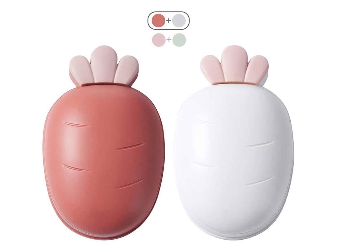 Saboneteira Cenoura de 2 peças, design de dupla camada resistente à umidade, plástico durável para banheiro e cozinha, vermelha e branca.