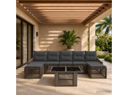 Vidaxl Conjunto De Sofá De Jardim 8 Unid. Cinza E Cinza Escuro Vime Pe
