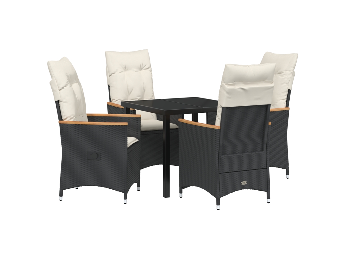 Conjunto 5 De Jantar De Jardim De Vidaxl Com Almofadas Preto Rattan Poliéster