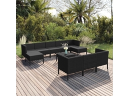 Vidaxl 11 Pcs Conjunto Lounge De Jardim C/ Almofadões Vime Pe Preto