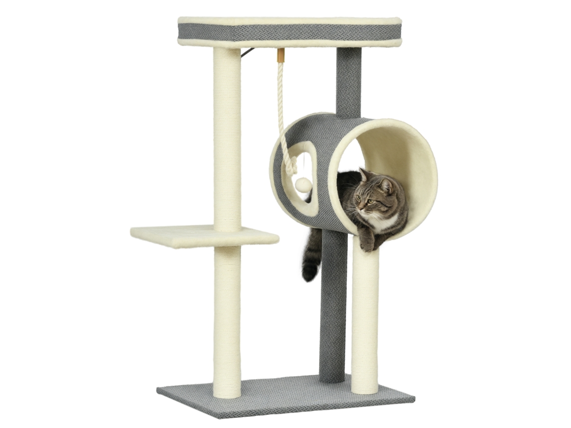 Árvore para Gatos, 1 Caverna para Gatos, 2 Áreas para Deitar, 60 Cm X 40 Cm X 104 Cm, Cinza + Natural Ge