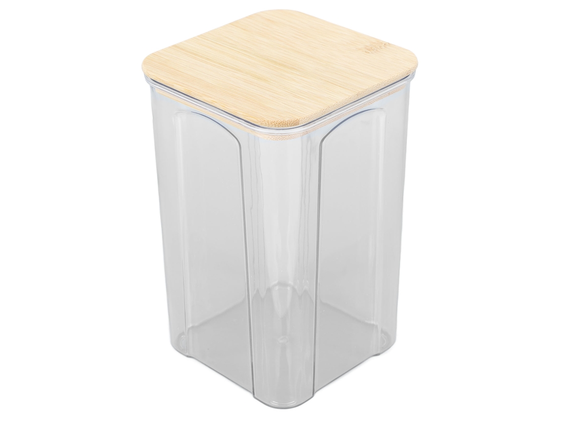 Recipiente Aéreo para Alimentos Transparente com Tampa de Bambu 1400ml para Grãos Cereais Café Chá S/MARCA
