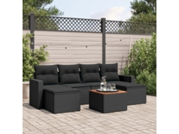 Jogo de Sofá 7 Peças P/ Jardim C/ Almofadões Vime Pe Preto Dkd Home Decor