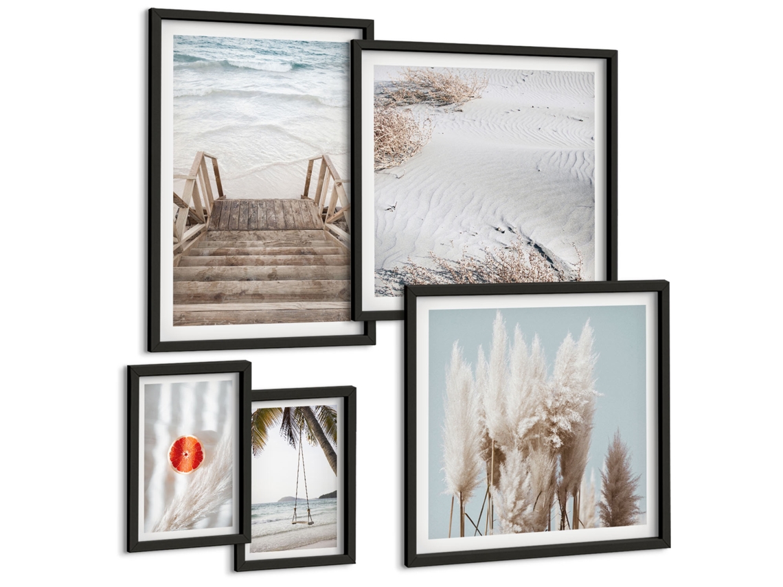 Conjunto De Pinturas Vistas De Praia E Natureza Espelharte (5 Peças)