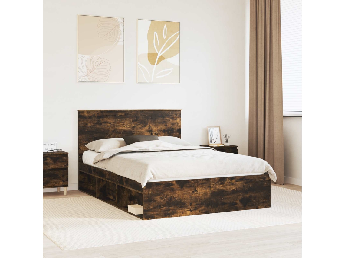 Vidaxl Estrutura Da Cama Com Cabeceira Carvalho Defumado 140 X 200 Cm