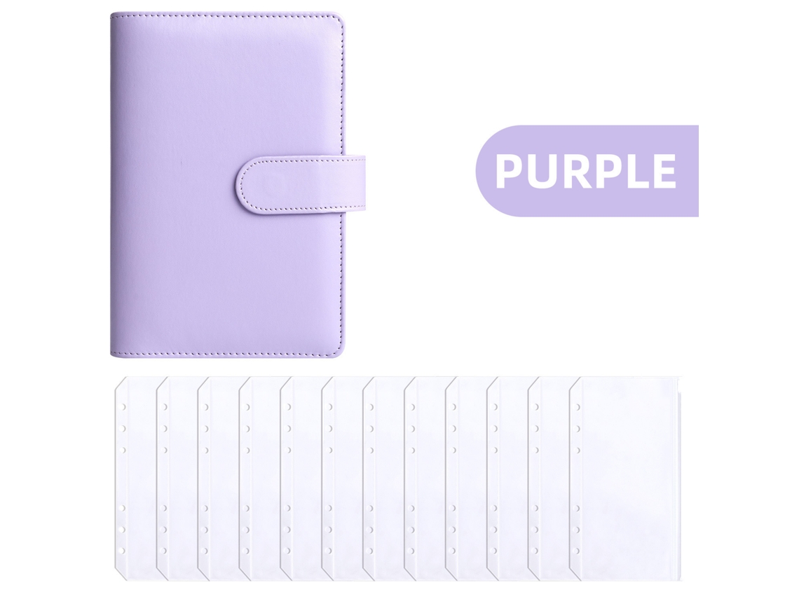 A6 Pu Leather Creative Macaron Budget Planner Cash Envelope System With 12-zipper Pouches, Light Purple Cover