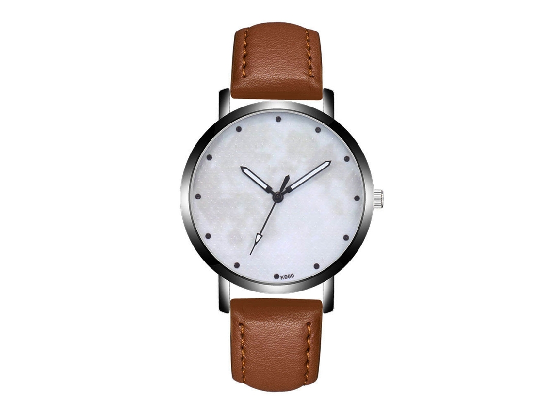 Relógio masculino moderno com pulseira de couro sintético, relógio de quartzo para casais, cor marrom claro.